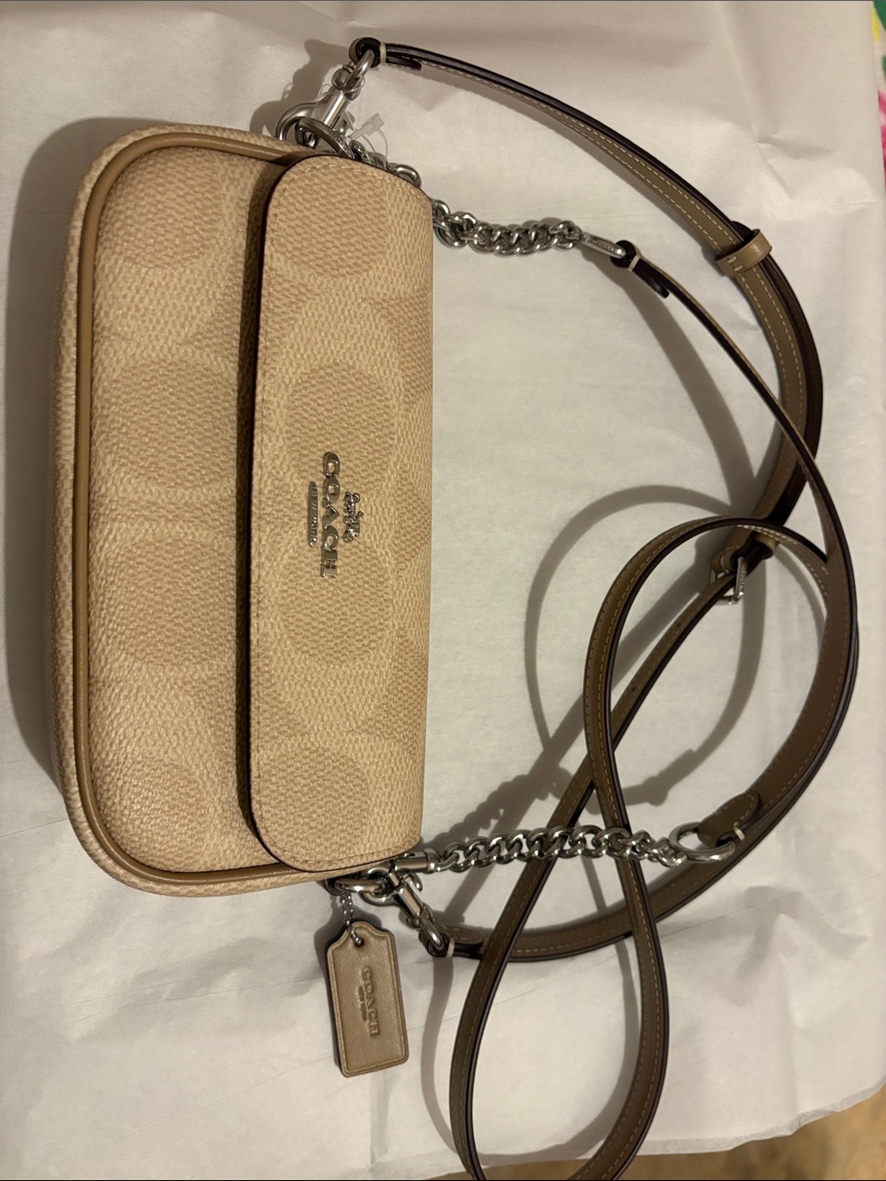 Coach Tan Signature Canvas Crossbody with Leather Trim
